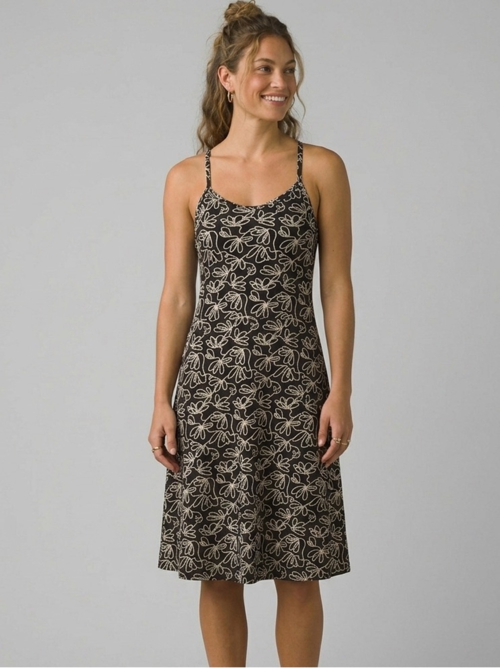Pact Sz L Black White Floral Organic Cotton Built In Bra Casual Dress